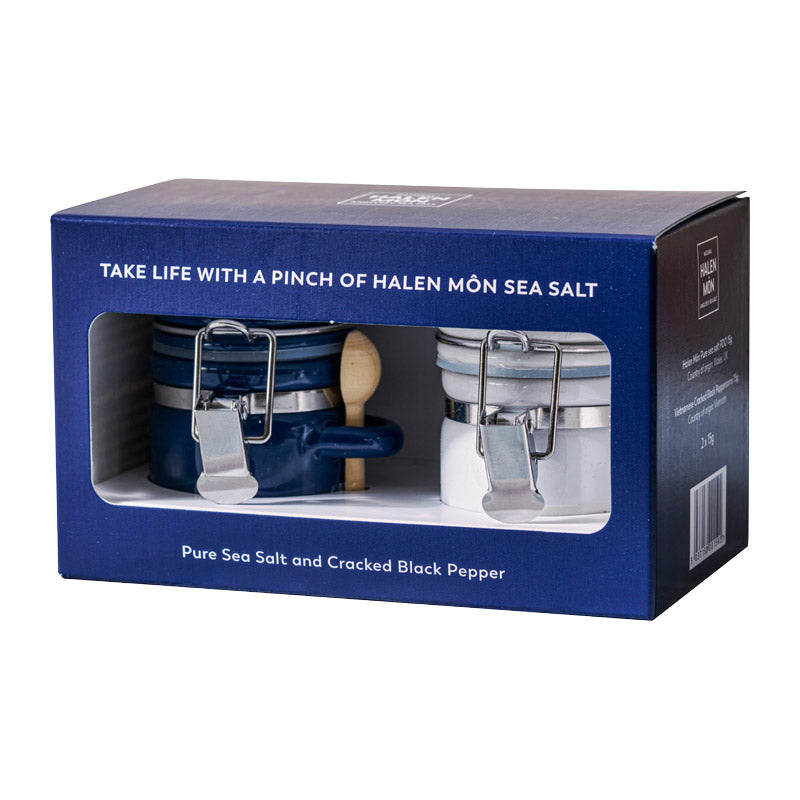 Halen Môn | Twin Mini Set Pure Sea Salt & Cracked Black Pepper | Anglesey Hamper Co.