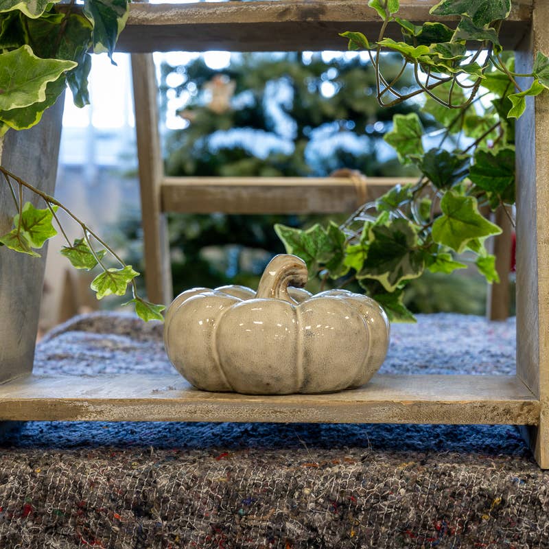 Beige Mottle Ceramic Pumpkin Decoration – 14cm