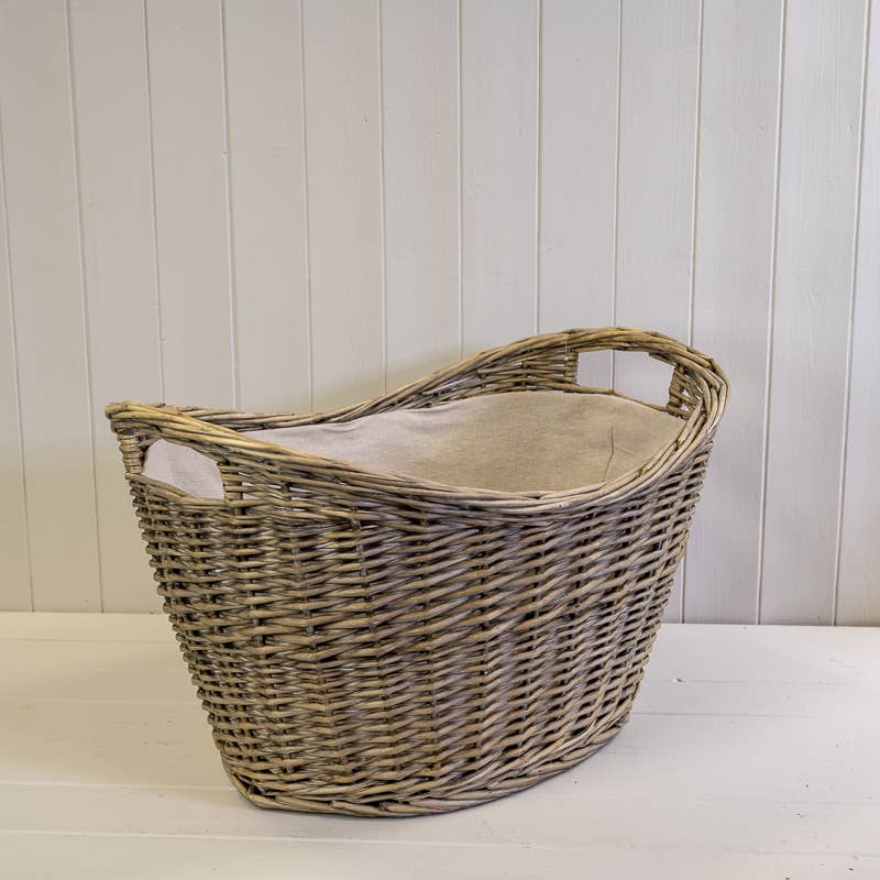 Willow Oval Scooped Log Basket With Hessian Liner