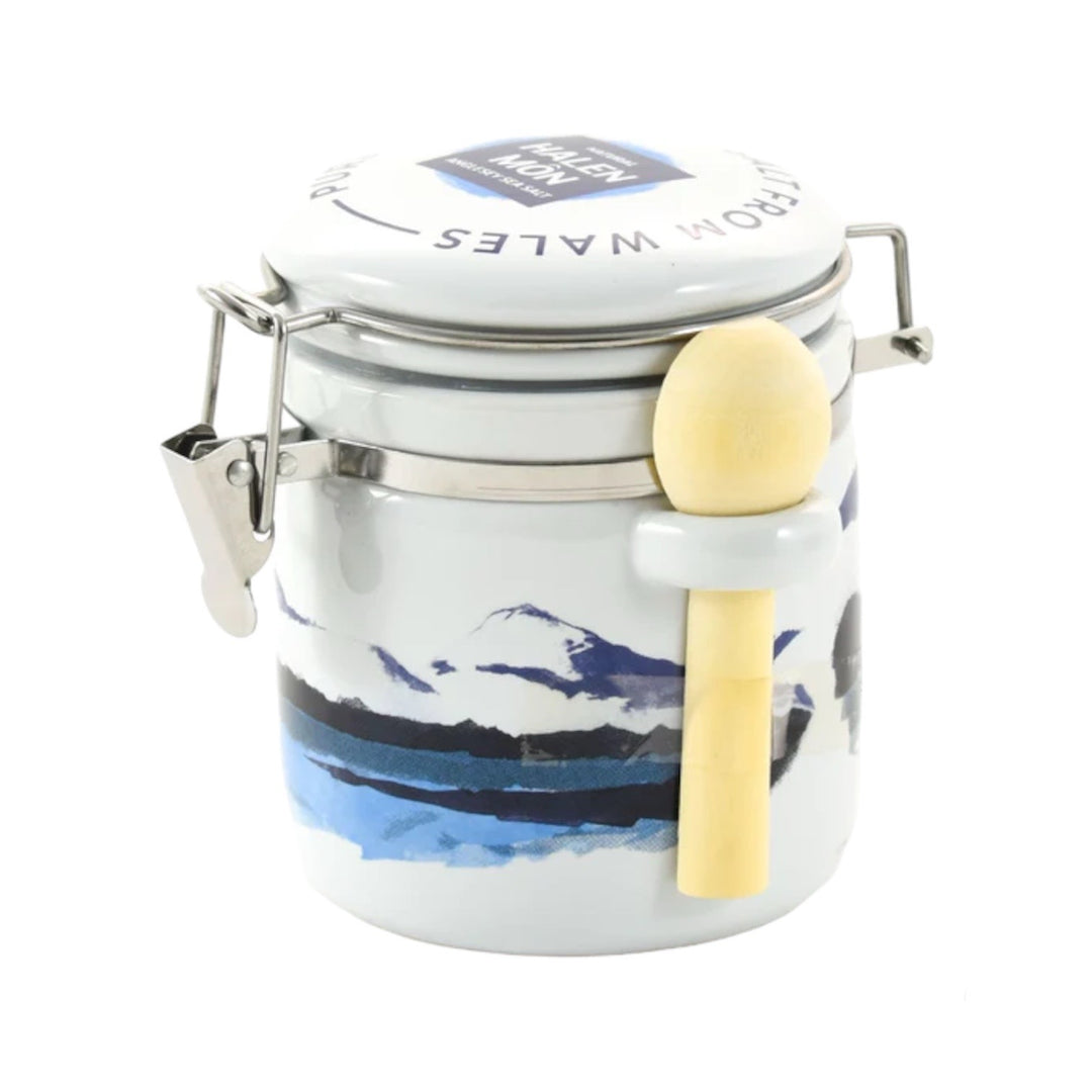 Pure Sea Salt in Watercolour Ceramic Jar, 100g | Halen Mon | Anglesey Hamper Co.