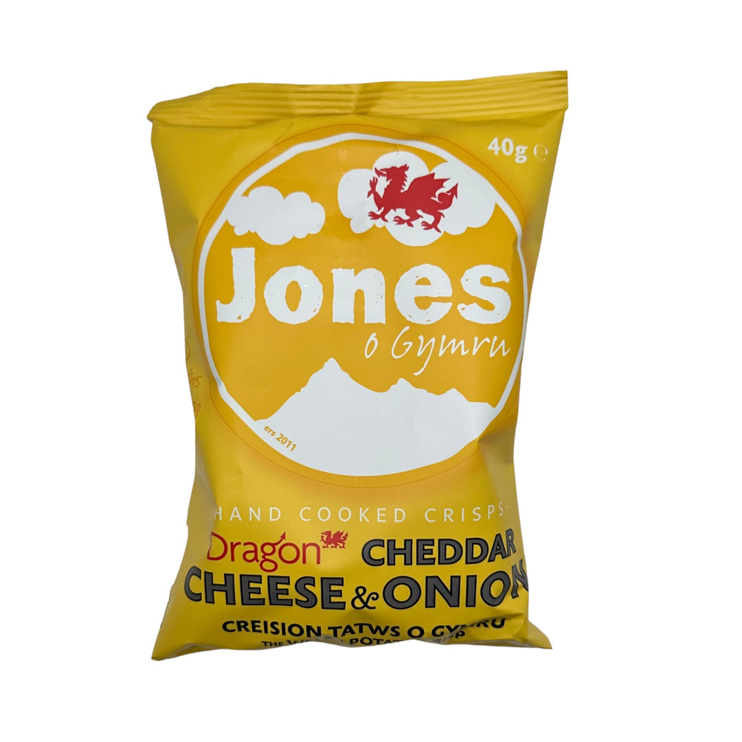 Dragon Cheddar Cheese & Onion Crisps | Jones o Gymru | Anglesey Hamper Co.