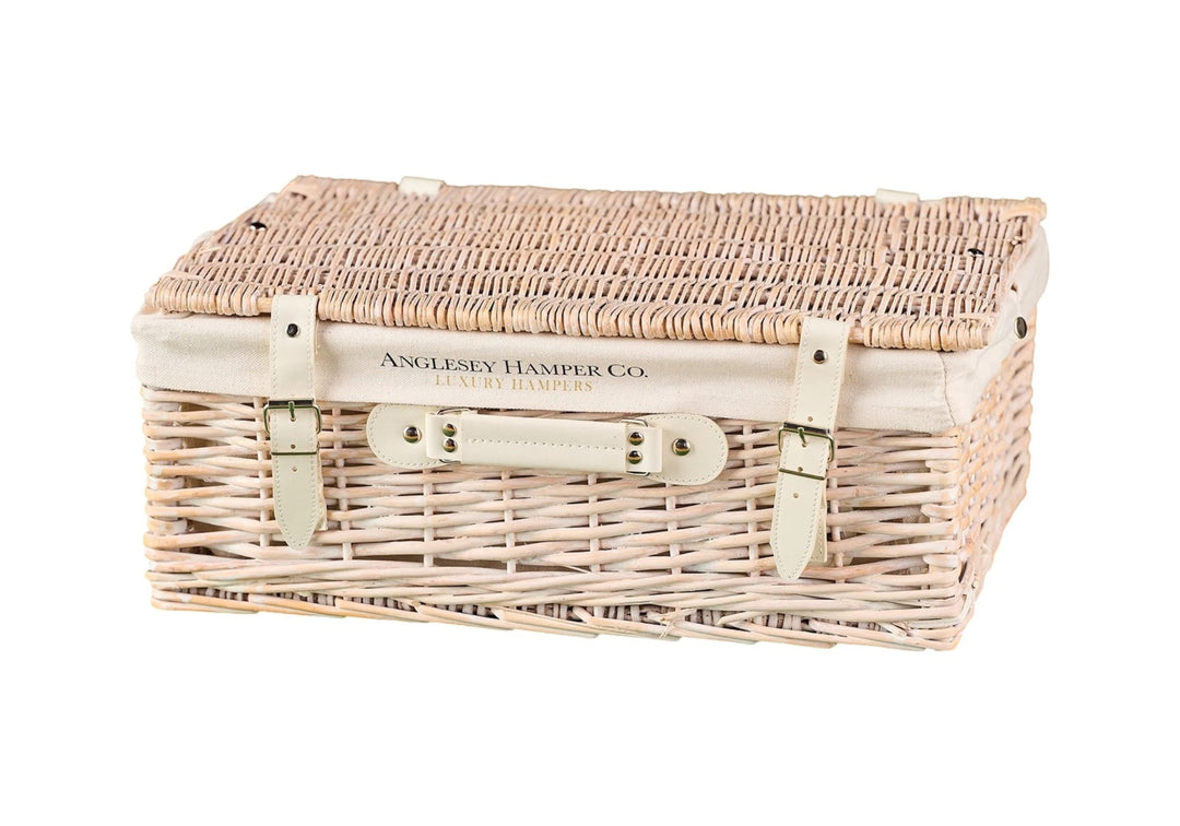 Medium white wicker hamper basket