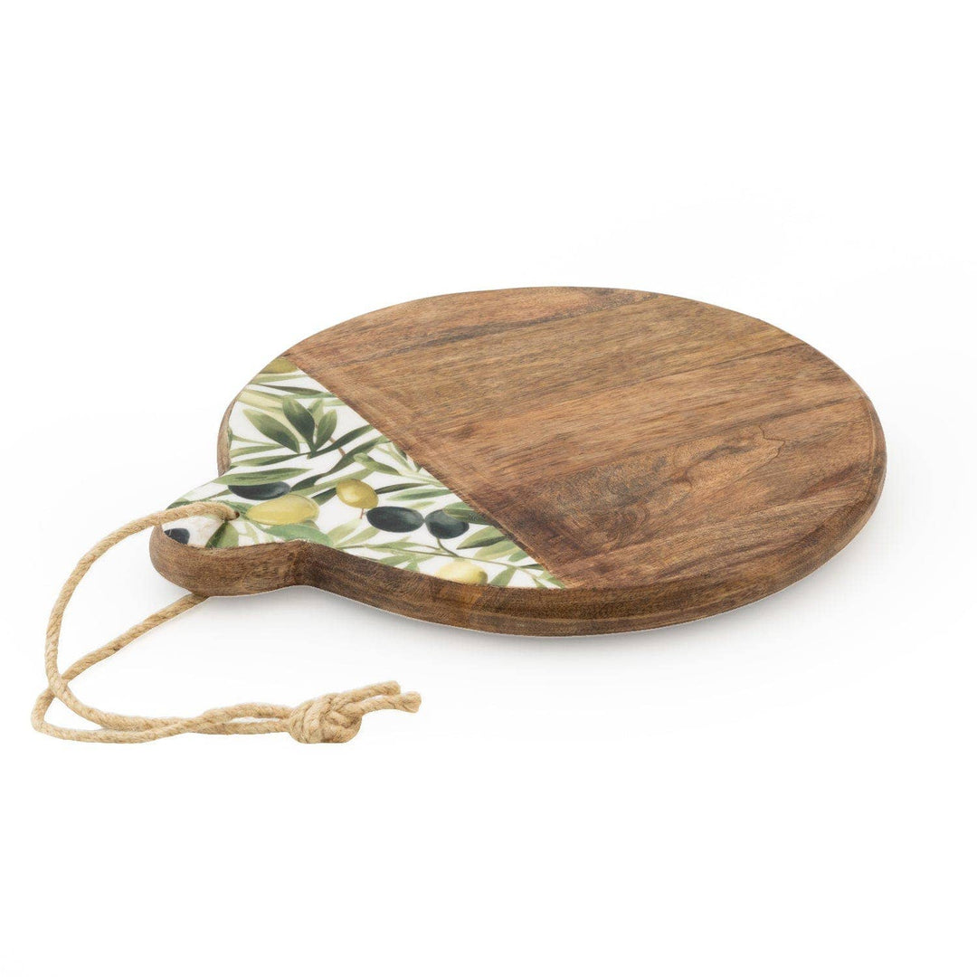 Mango Wood Chopping Board with Enamel Print – Olives