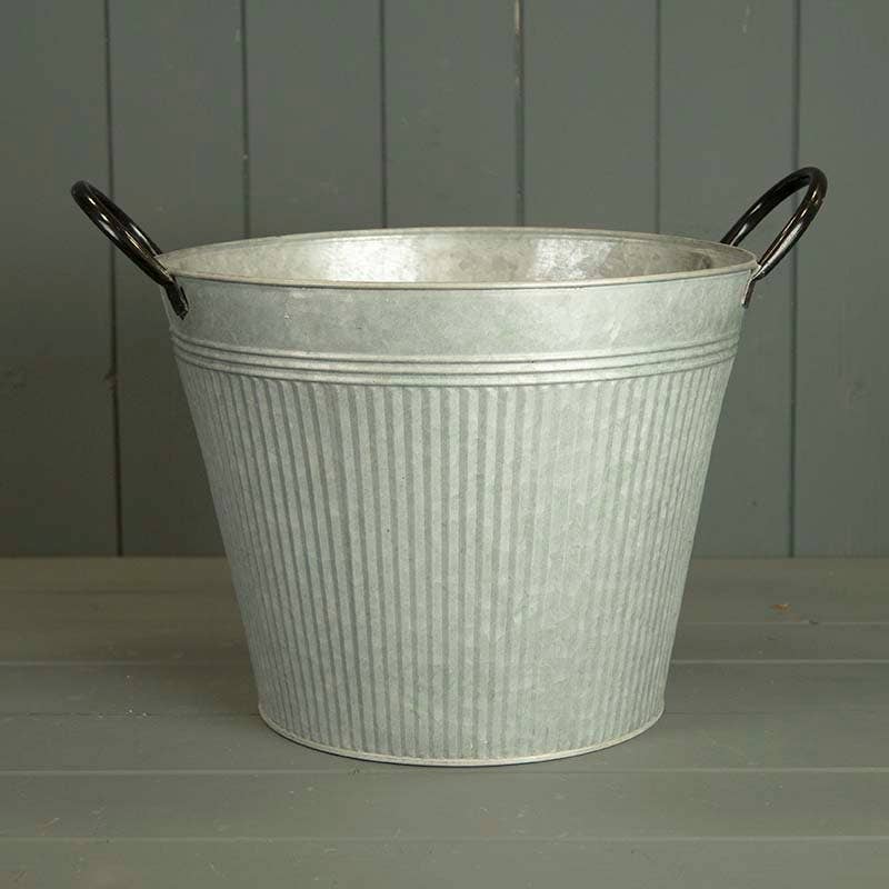 Round Ribbed Aged Zinc Planter