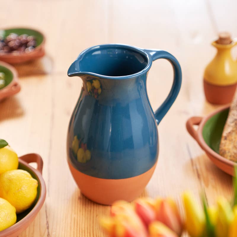 Tall Terracotta Jug – Ink Blue Glaze