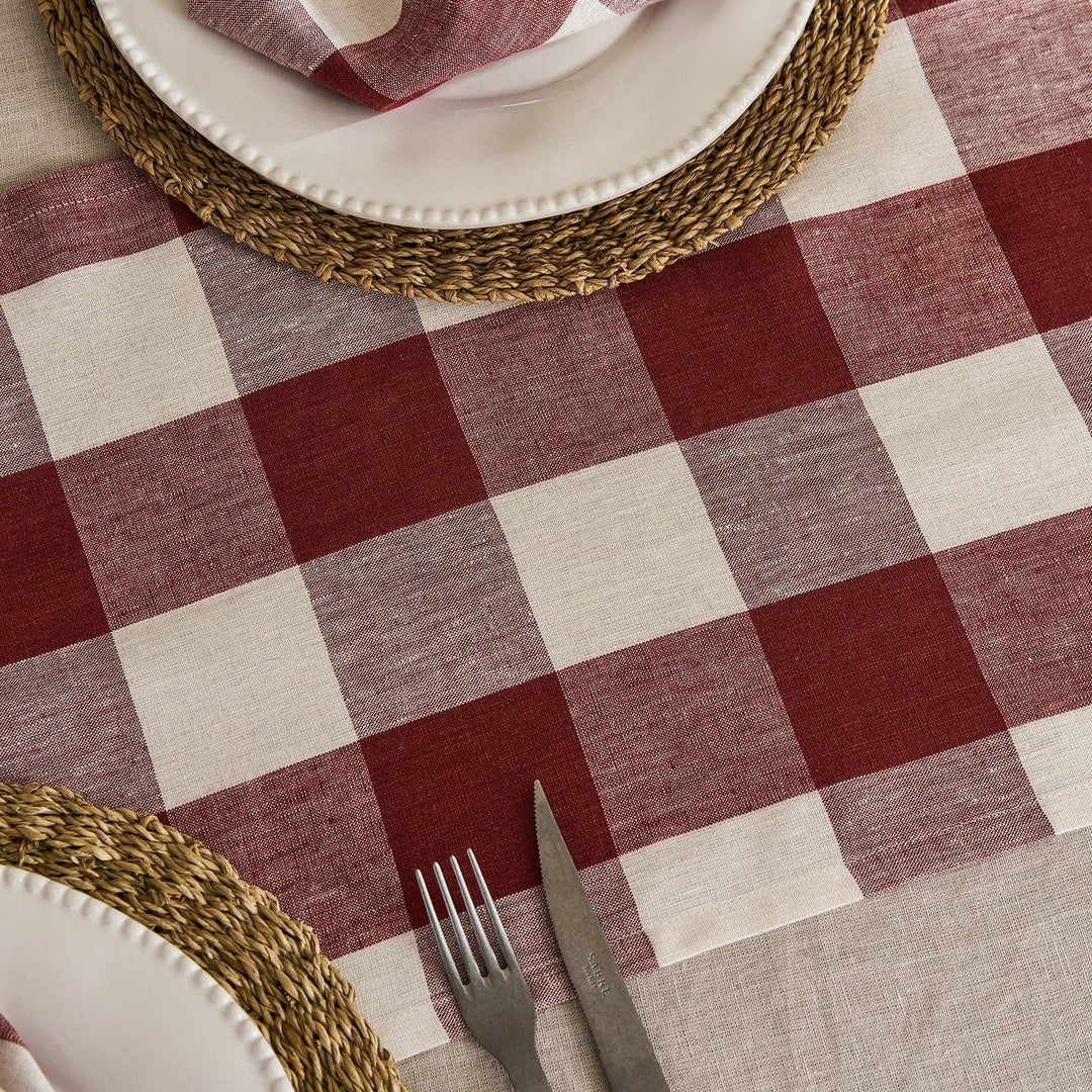 Rustic Red Gingham Linen Table Runner: 35 x 200cm