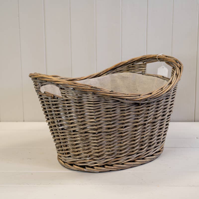 Willow Oval Scooped Log Basket with Hessian Liner (Medium)
