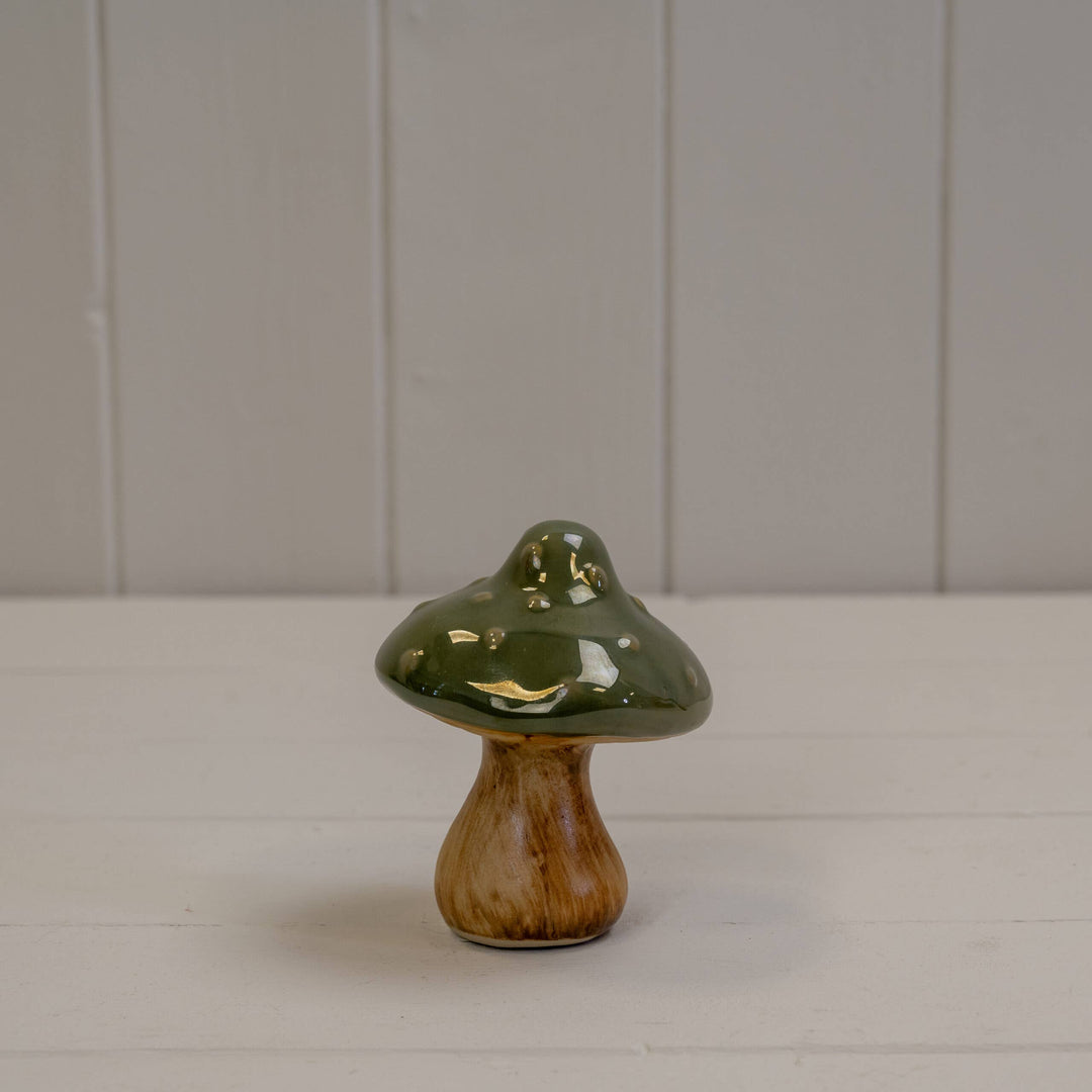 Dark Green Ceramic Mushroom Decoration – 10cm