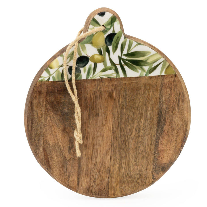 Mango Wood Chopping Board with Enamel Print – Olives
