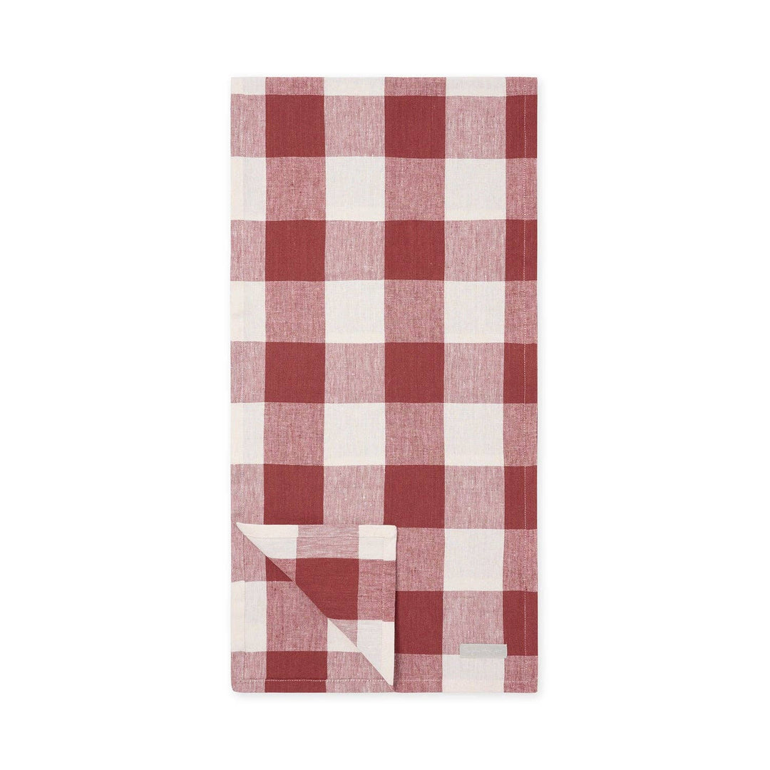 Rustic Red Gingham Linen Table Runner: 35 x 200cm