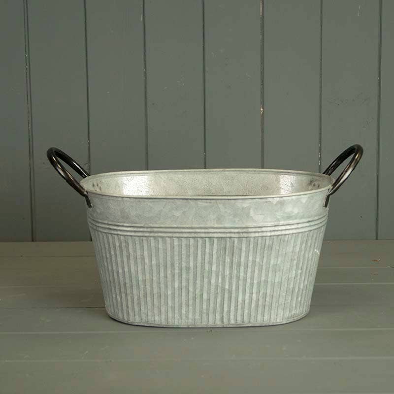 Oval Ribbed Aged Zinc Planter