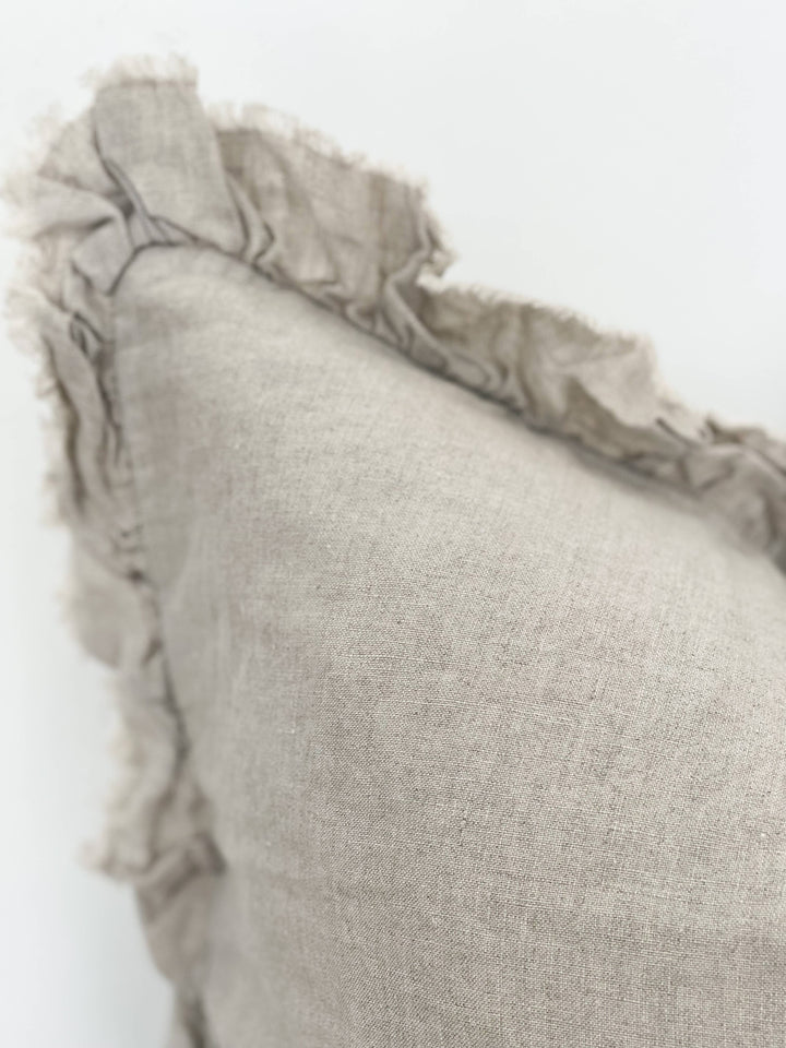Hallie Ruffled Linen Cushion Cover – Natural Beige: 53 x 53 cm