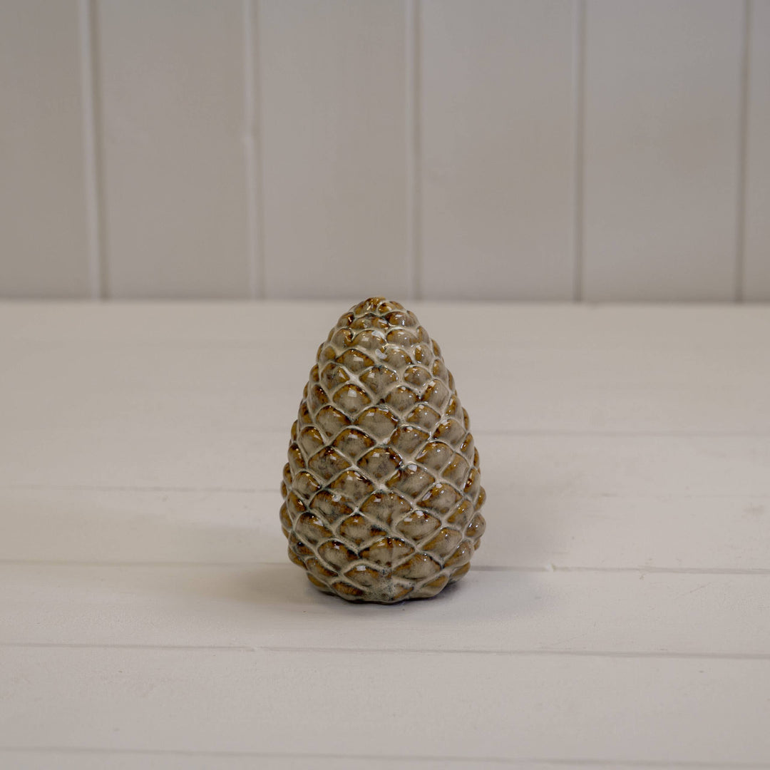 Beige Mottle Ceramic Pinecone Decoration – 11cm