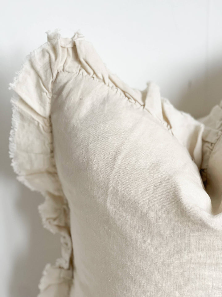 Hallie Ruffled Linen Cushion Cover – Cream: 53 x 53 cm