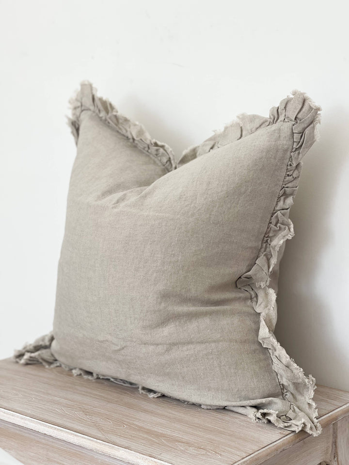 Hallie Ruffled Linen Cushion Cover – Natural Beige: 53 x 53 cm
