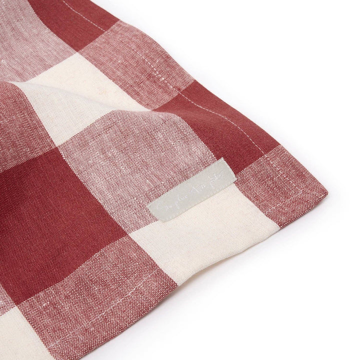 Rustic Red Gingham Linen Table Runner: 35 x 200cm