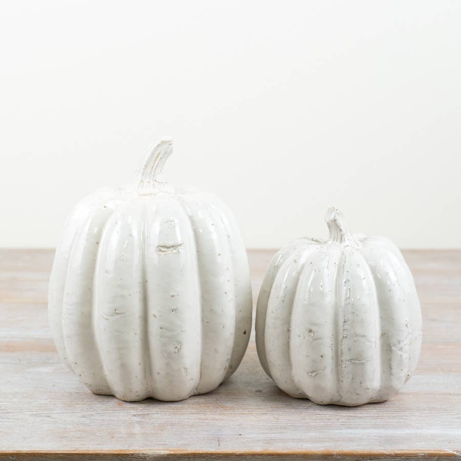 White Ceramic Pumpkin – 17cm