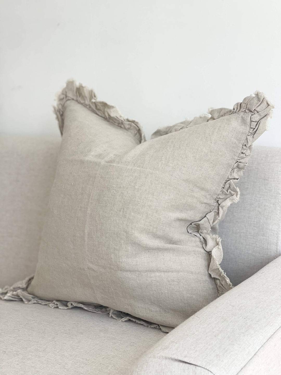 Hallie Ruffled Linen Cushion Cover – Natural Beige: 53 x 53 cm